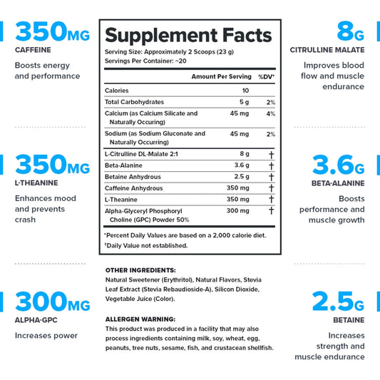 Pulse Pre-Workout Supplement Naturally Sweetened and Flavored