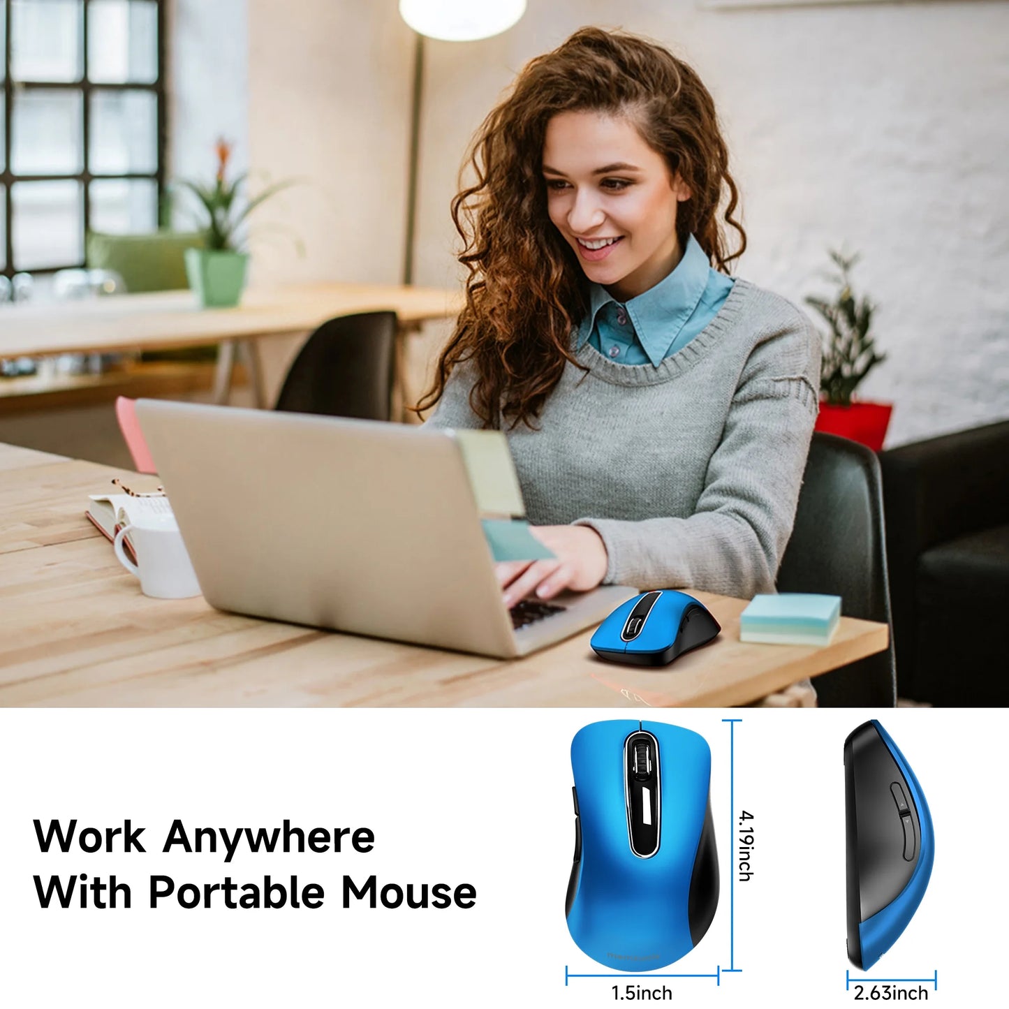 Wireless Mouse, 2.4Ghz with USB Receiver, 1200 DPI Optical Tracking, 5 Buttons,Ambidextrous Pc/Mac/Laptop -Blue