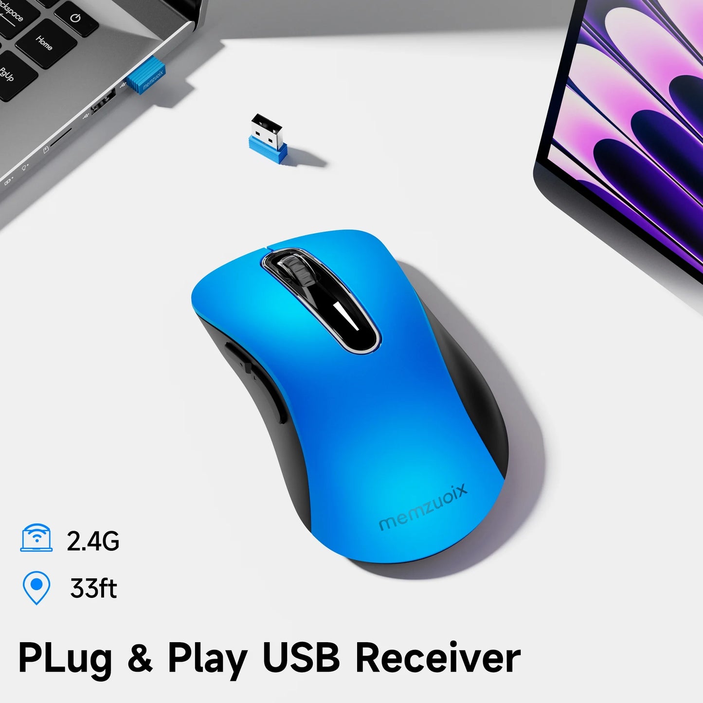 Wireless Mouse, 2.4Ghz with USB Receiver, 1200 DPI Optical Tracking, 5 Buttons,Ambidextrous Pc/Mac/Laptop -Blue