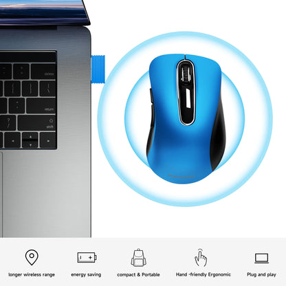 Wireless Mouse, 2.4Ghz with USB Receiver, 1200 DPI Optical Tracking, 5 Buttons,Ambidextrous Pc/Mac/Laptop -Blue